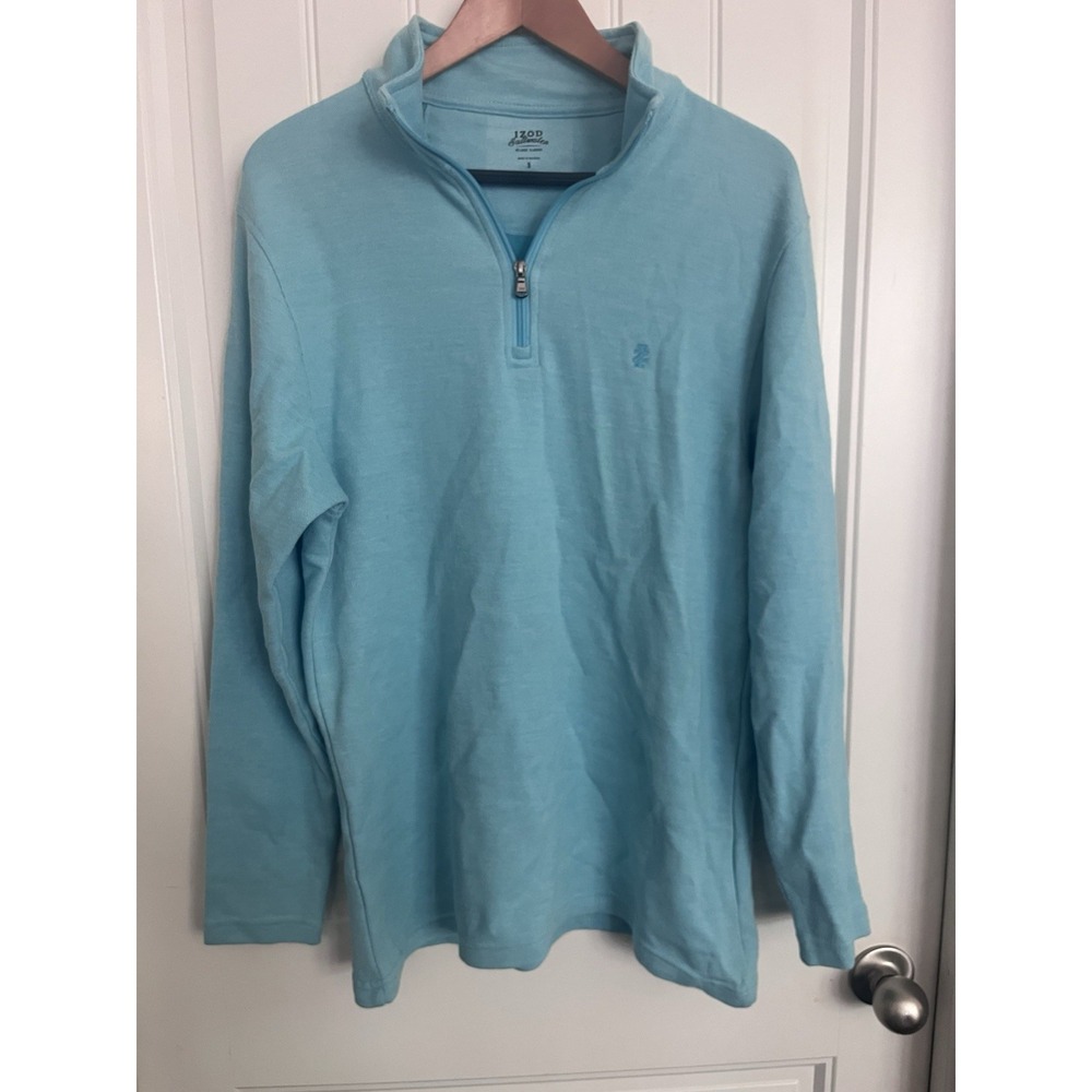 IZOD Saltwater 1/4 Zip Sweater Aqua Long Sleeve Mens Small Golf 370